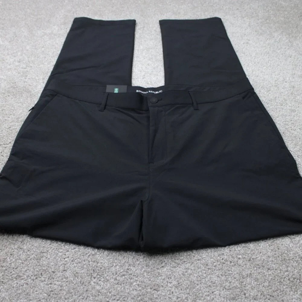 Banana Republic Pants NWT Mens 40x34 Black‎ Flat Front Straight Leg Polyester
